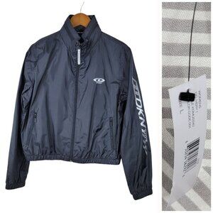 NEW DKNY Active Windbreaker Jacket Size Large Lightweight Packable Hood Black